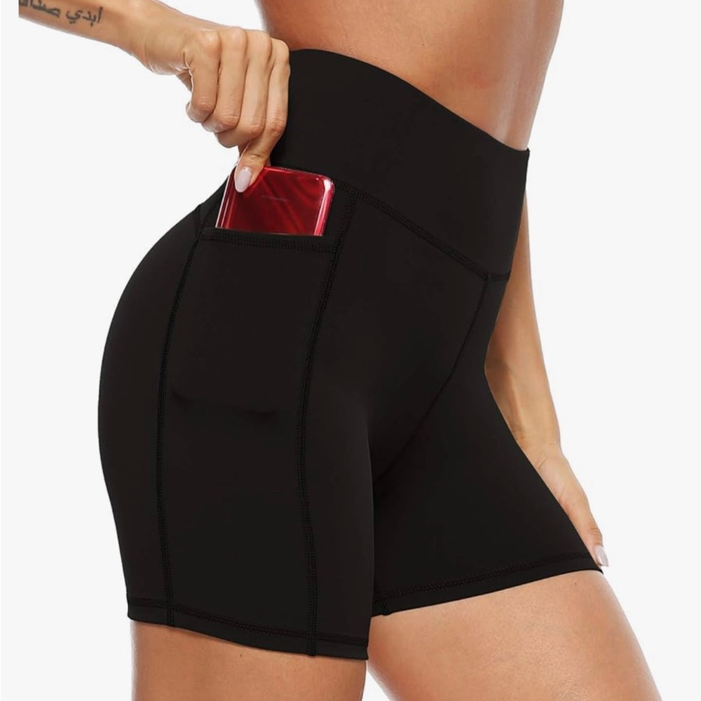 NWT Black AFITNE Women’s High Waist Biker Shorts with Pockets Size Medium